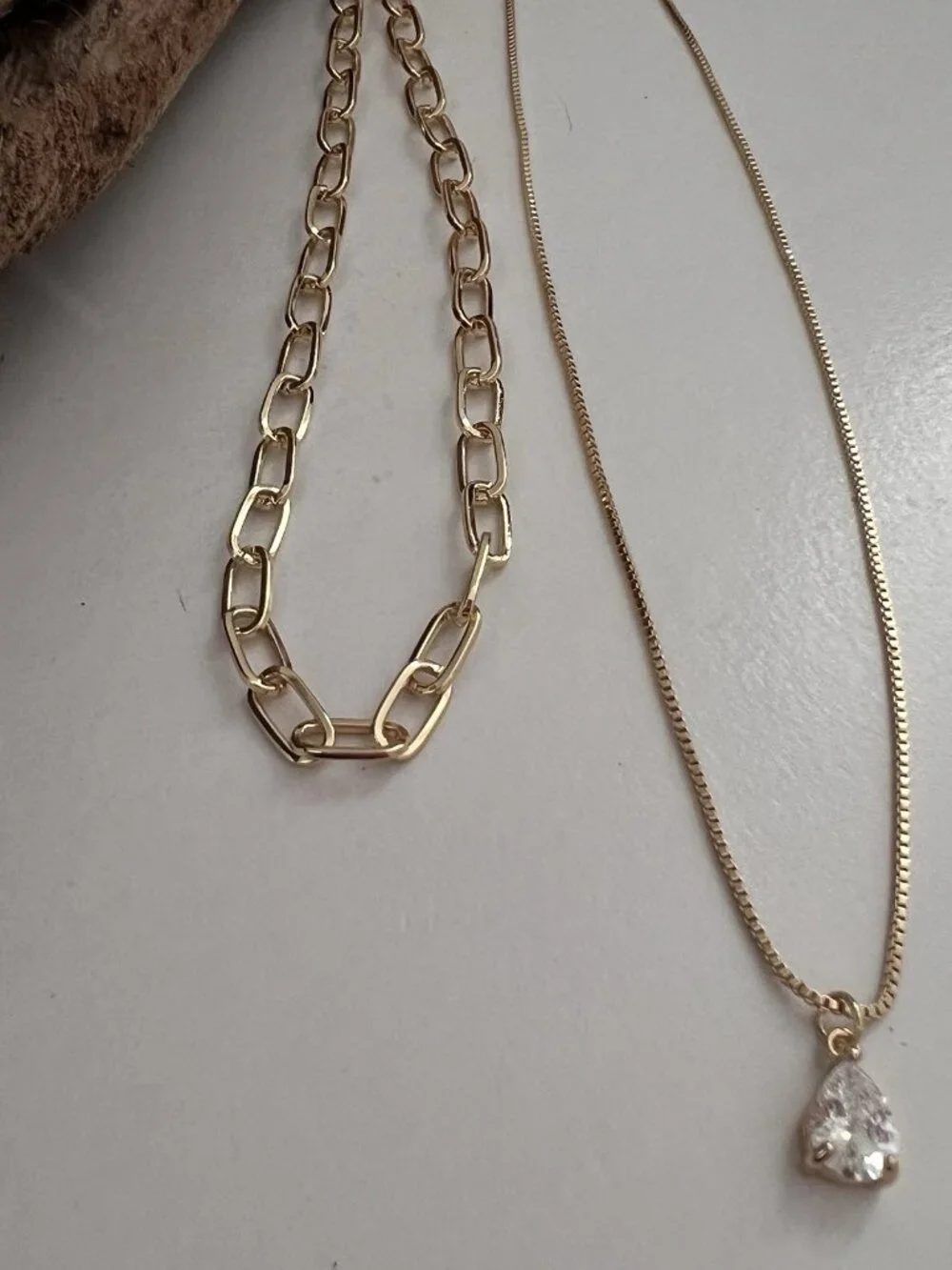 Layered Gold Chain Necklace Set Stainless Steel Paperclip & Teardrop Jewelry